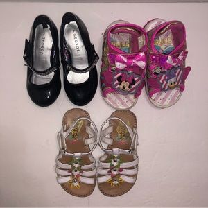 Toddler Girl Shoes (Lot of 3) Sz7 Black Dress, Pink Disney Sandals, White Sandal